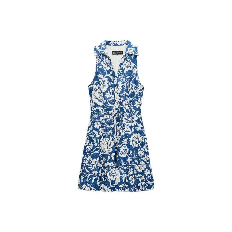 ZARA Sleeveless Dress Women's Blue/White-0