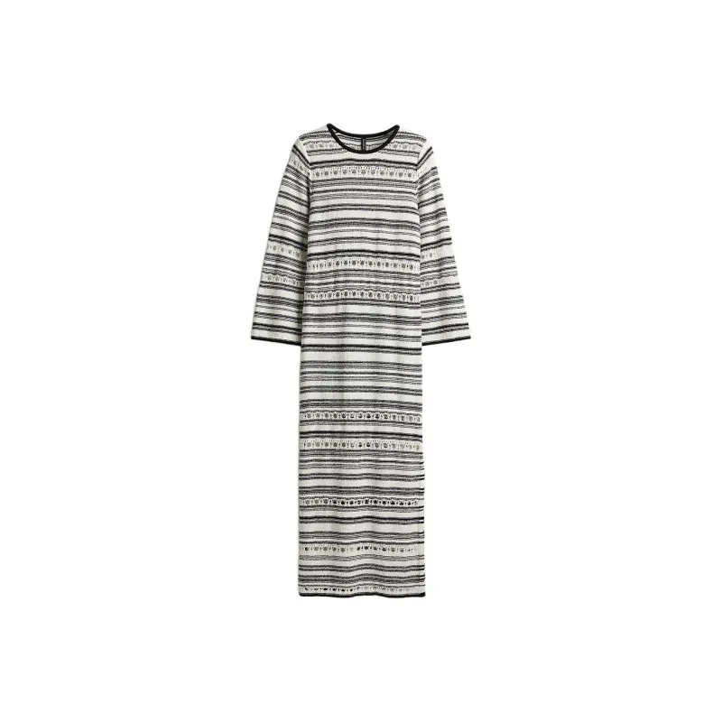 H&M Long Sleeved Dresses Women's Cream/Stripes-0