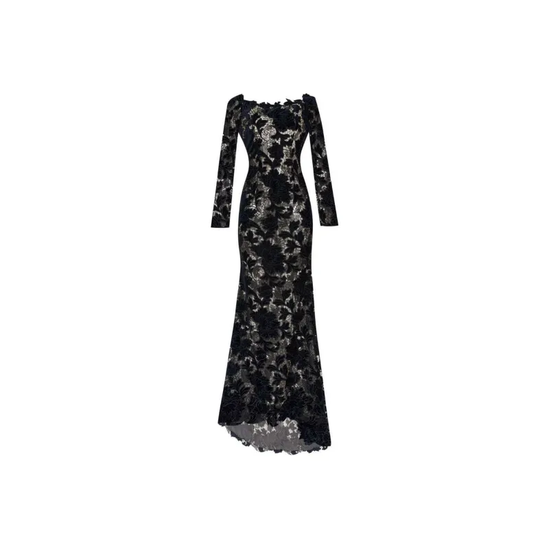 Oscar De La Renta Peony Off-shoulder Velvet Guipure Gown-0