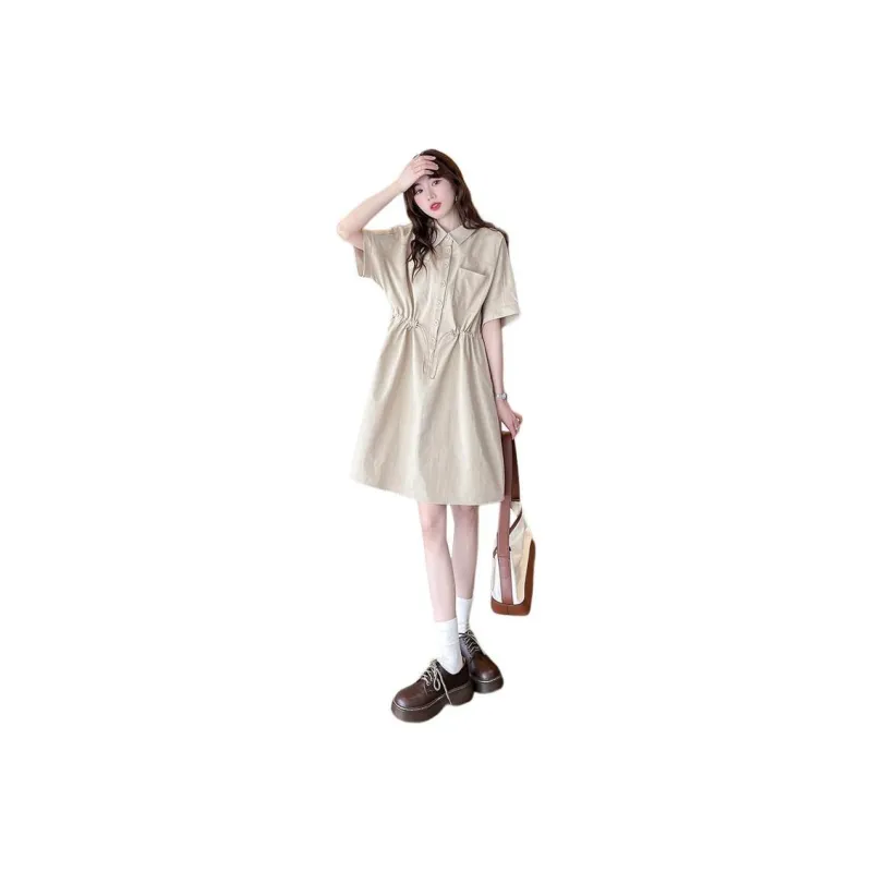 Tonlion Short Sleeved Dresses Women's Light Khaki-0