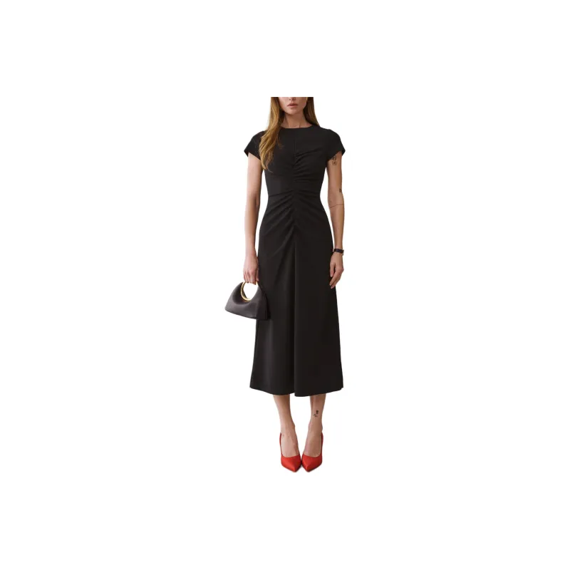 REFORMATION Mila Knit Dress Short-Sleeved Dresses Women's Black-0