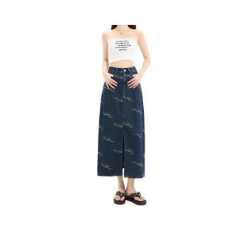 Kazakhstan Denim Long Skirt Women's Blue And White Blue