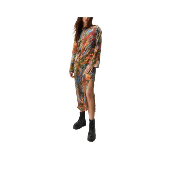 NASTY GAL Satin Zebra Print Textured Column Maxi Dress Long-Sleeved Dresses Women's Zebra Print