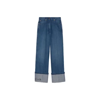 GUCCI Logo Printed Wide Leg Jeans