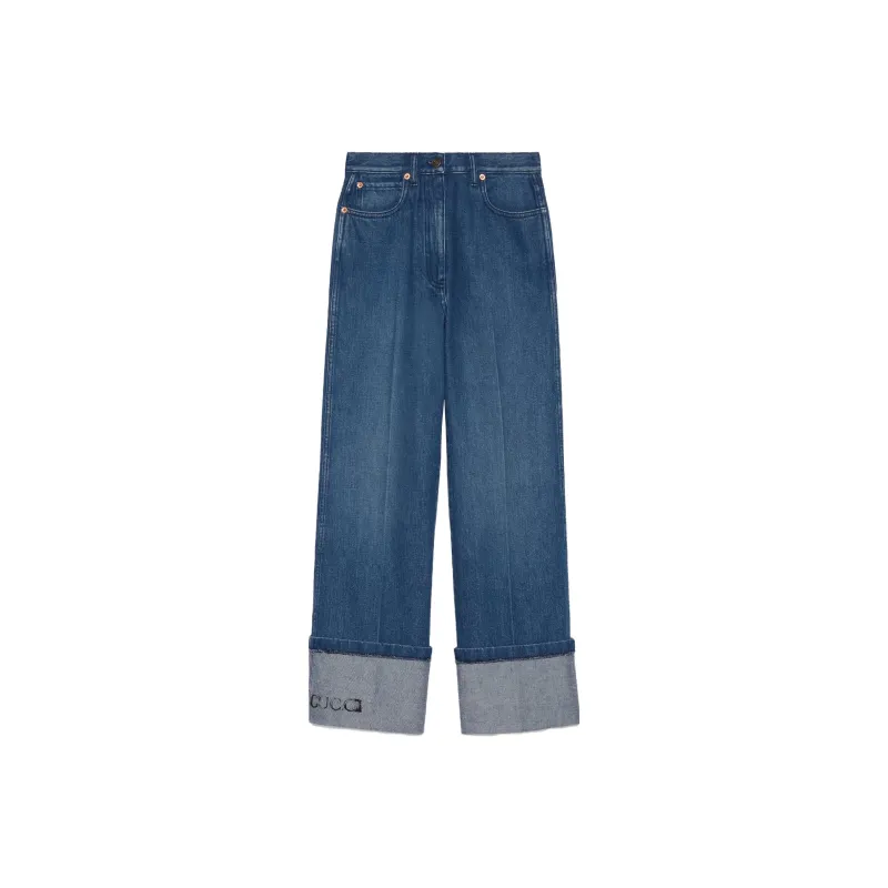 GUCCI Logo Printed Wide Leg Jeans-0