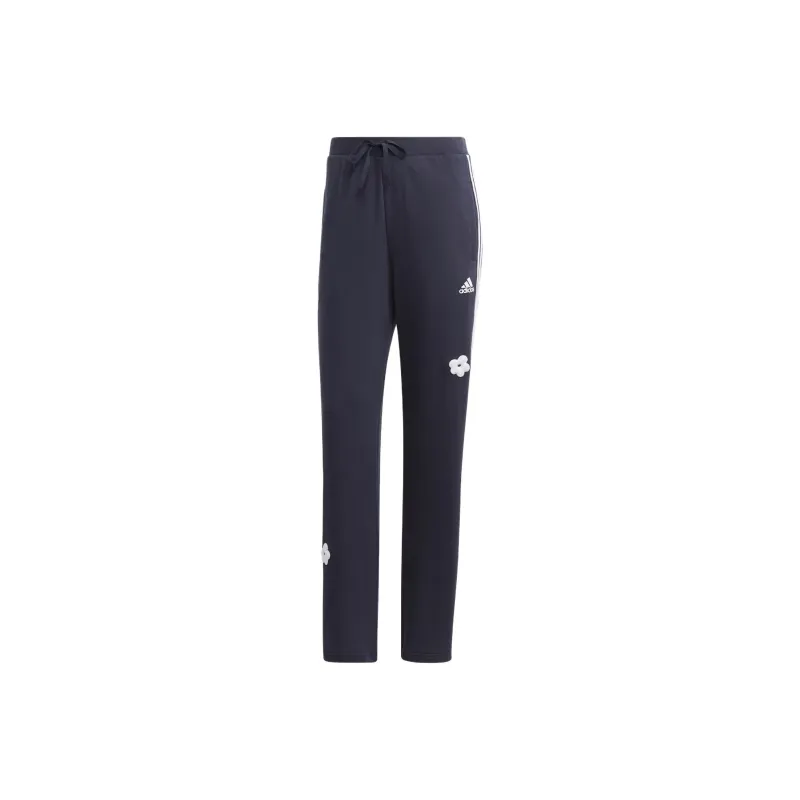 Adidas Sportswear 3-STRIPES HIGH RISE JOGGERS WITH CHENILLE FLOWER PATCHES Knitted Sports Pants Women's Dark Blue-0