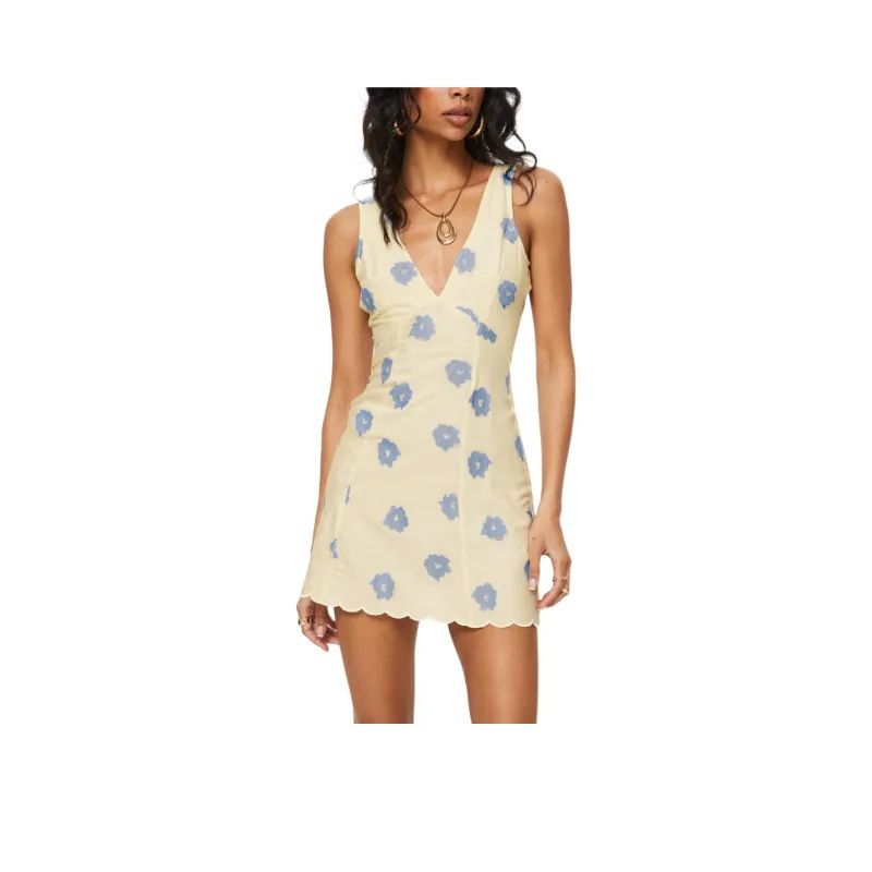 PRINCESS POLLY ALHENA MINI DRESS Sleeveless Dress Women's Yellow With Blue Floral/Blue With Yellow Base Floral-0