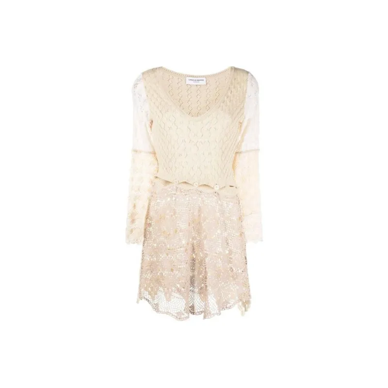 Marine Serre Knitted Lace Panelled Mini Dress-0