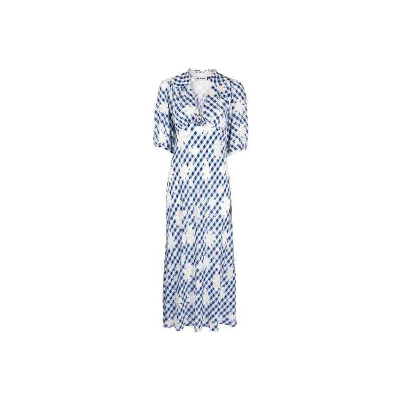 Rixo Short-Sleeved Dresses Women's Blue With White Lettering-0