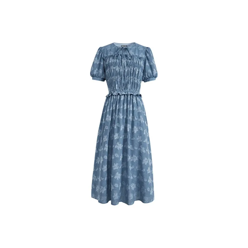 KUOSE Short Sleeved Dress Women's Light Blue-0