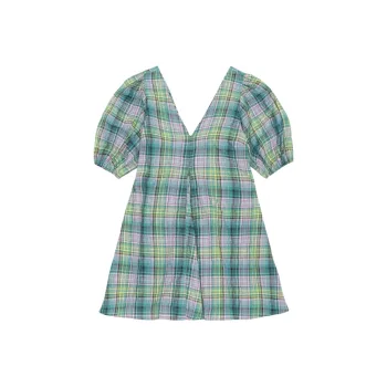 GANNI Check-pattern V-neck Minidress