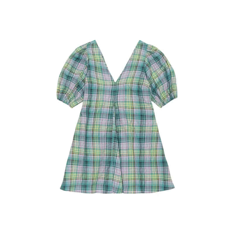 GANNI Check-pattern V-neck Minidress-0