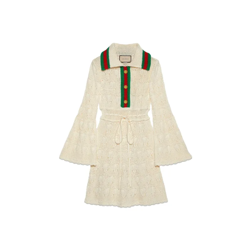GUCCI Long Sleeved Dress Women's Ivory White-0