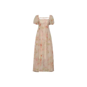 DPLAY Short Sleeved Dress Women's Monet Garden With Pink Undertone