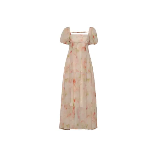 DPLAY Short Sleeved Dress Women's Monet Garden With Pink Undertone