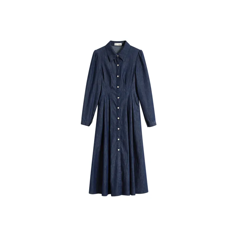 Inman Long Sleeved Dresses Women's Dark Denim Blue-0