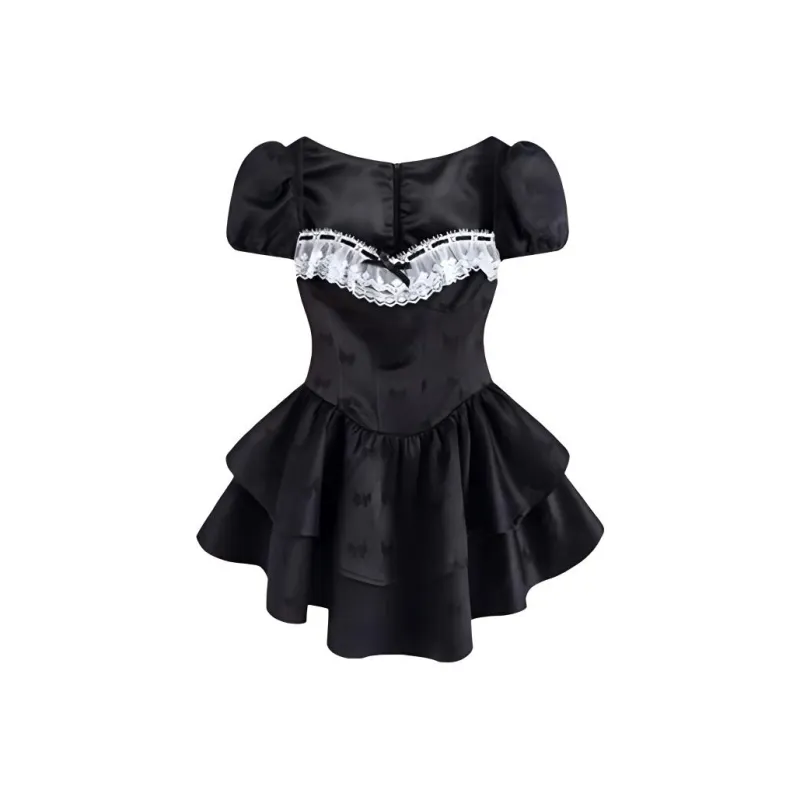 HUINIAN Short Sleeved Dresses Women's Black-0