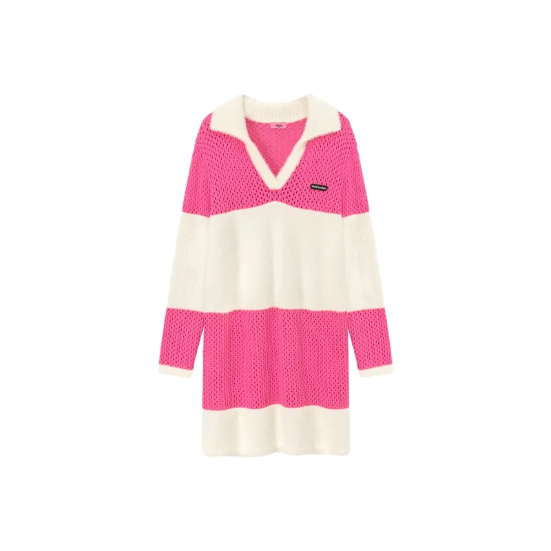 CHUU Long Sleeved Dresses Women's Pink Stripes-0