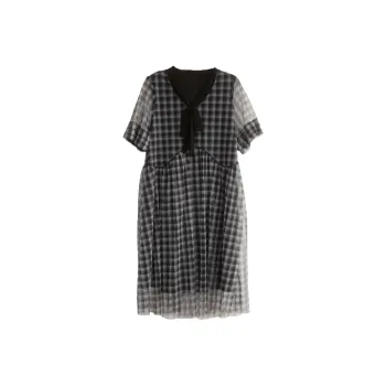 PIERRE CARDIN Short Sleeved Dress Women's Black Plaid
