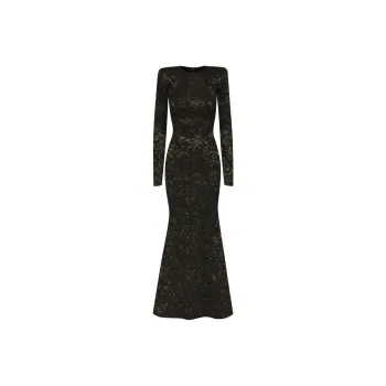 Oscar De La Renta Metallic Orchid Jacquard Gown