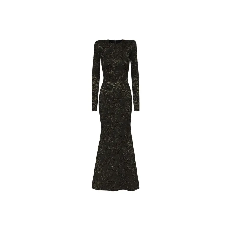 Oscar De La Renta Metallic Orchid Jacquard Gown-0