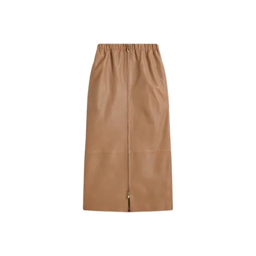 SCANLAN THEODORE SS25 Leather Zip Pencil Skirt Leather Long Skirt Women's Whiskey