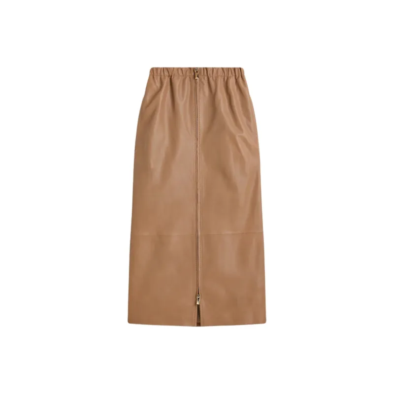 SCANLAN THEODORE SS25 Leather Zip Pencil Skirt Leather Long Skirt Women's Whiskey-0