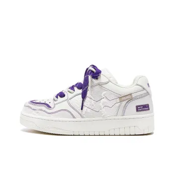 MQMS Anti Slip And Wear Resistant Height Increasing Low Top Skateboard Shoes Unisex White Purple