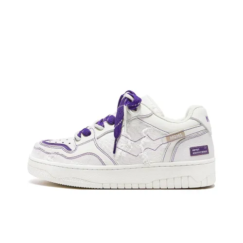 MQMS Anti Slip And Wear Resistant Height Increasing Low Top Skateboard Shoes Unisex White Purple