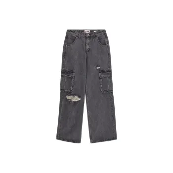 GUESS Cargo Denim Pants With Abrasions Jeans Women's Gray