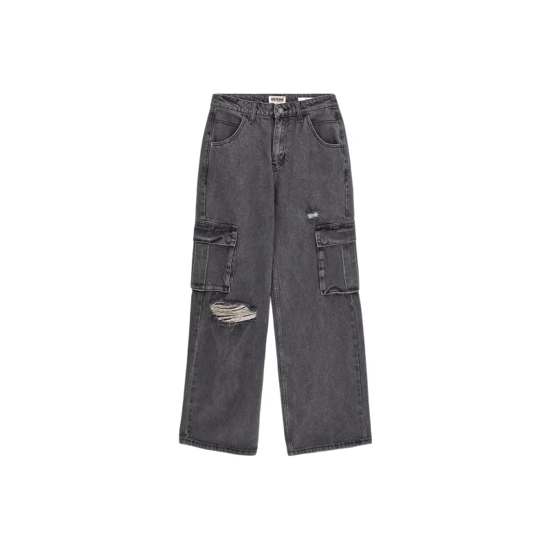 GUESS Cargo Denim Pants With Abrasions Jeans Women's Gray-0