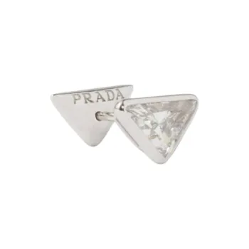 PRADA Synthetic Diamond 18K Gold Stud Earrings Unisex Silver