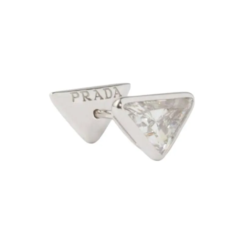 PRADA Synthetic Diamond 18K Gold Stud Earrings Unisex Silver-0
