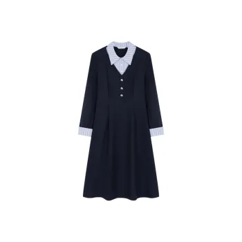 Mo Han Yi Mei Long Sleeved Dress Women's Navy Blue