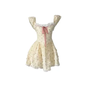 GLEE DIARY Short Sleeved Dress Women's Apricot