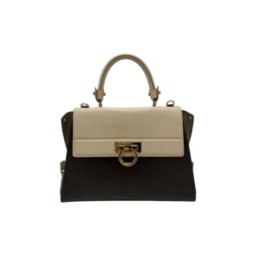 FERRAGAMO Leather Shoulder Bag, Crossbody Bag, Handbag Women's Beige & Black