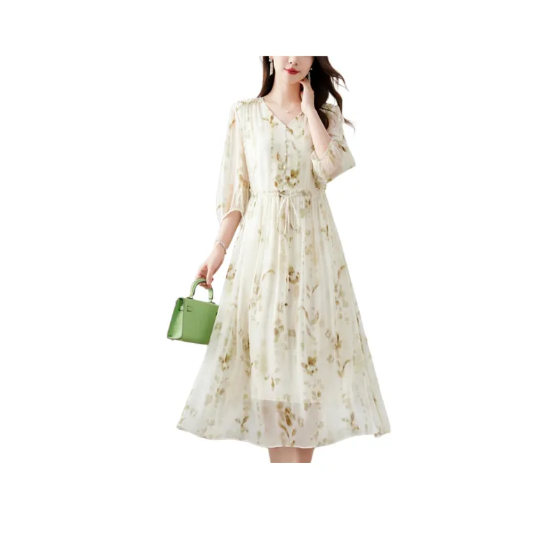 Yi Mengyuan Heavyweight Mulberry Silk Long Sleeved Dress Women's-3