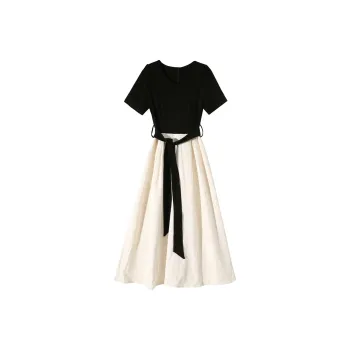 GUOZHEN Short Sleeved Dress Women's Black White