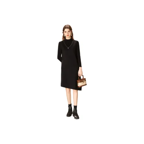 FENHONGMALI Long-Sleeved Dresses Women's Black