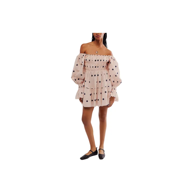 FREE PEOPLE Louise New York Jenny Dress Long-Sleeved Dresses Women's Polka Dot/Polka Dots-0