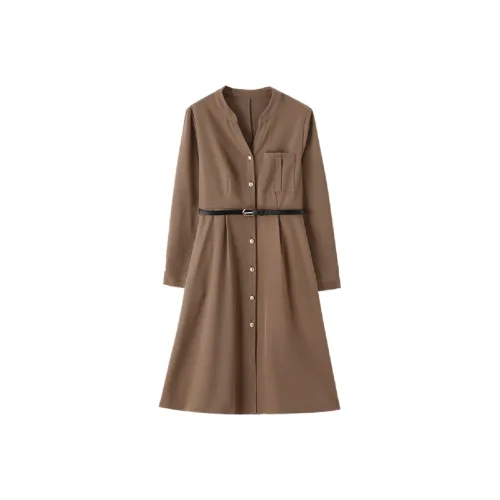 Mo Han Yi Mei Long Sleeved Dress Women's Khaki