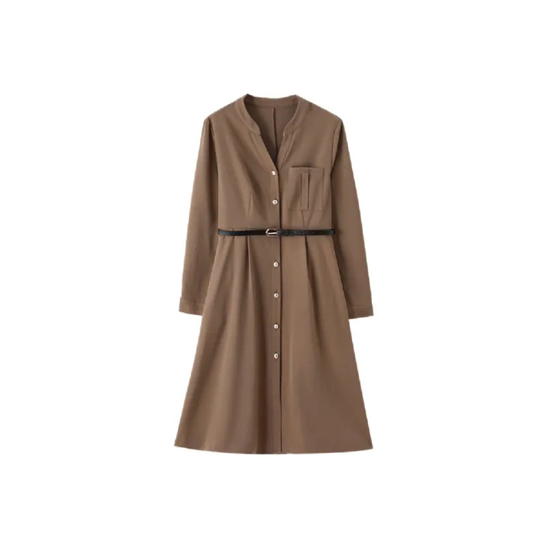 Mo Han Yi Mei Long Sleeved Dress Women's Khaki-0
