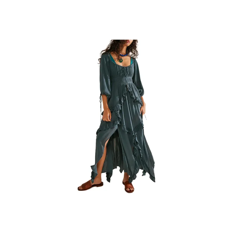 FREE PEOPLE In Your Dreams Maxi Long-Sleeved Dresses Women's Balsam/Fragrant Fat Color-0
