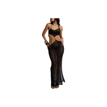 Jaded London Echo Crochet Maxi Dress Slip Dresses Women's BLACK/Black