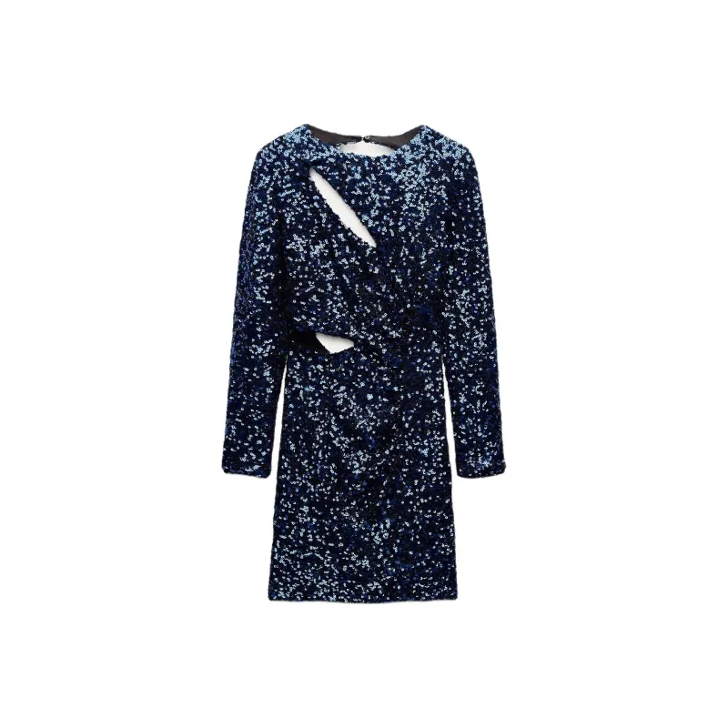 ZARA Long-Sleeved Dresses Women's Dark Blue-0