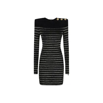 BALMAIN Striped Lurex Jersey Dress
