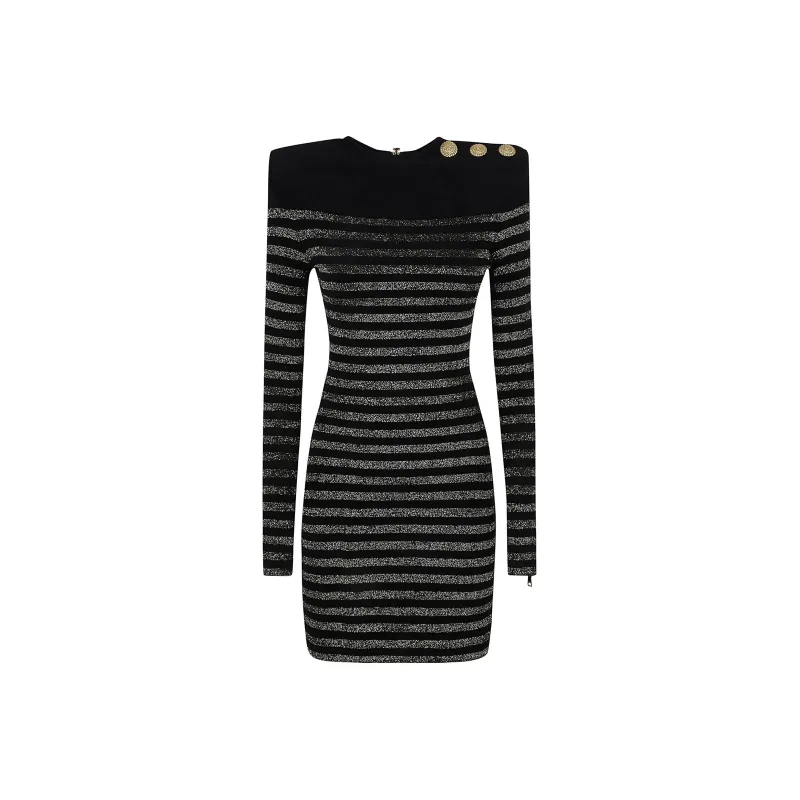 BALMAIN Striped Lurex Jersey Dress-0