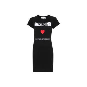 MOSCHINO Logo Embroidered Crewneck Mini T Shirt Dress