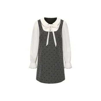 CHIWAWAMEME Long Sleeved Dress Women's Gray & Beige