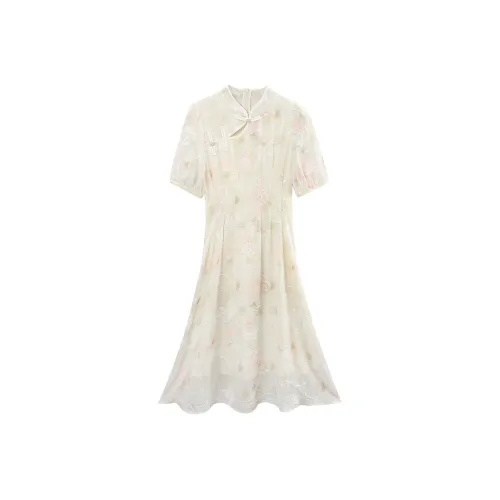 A Paradise For Awakening Short Sleeved Dresses Women's Beige